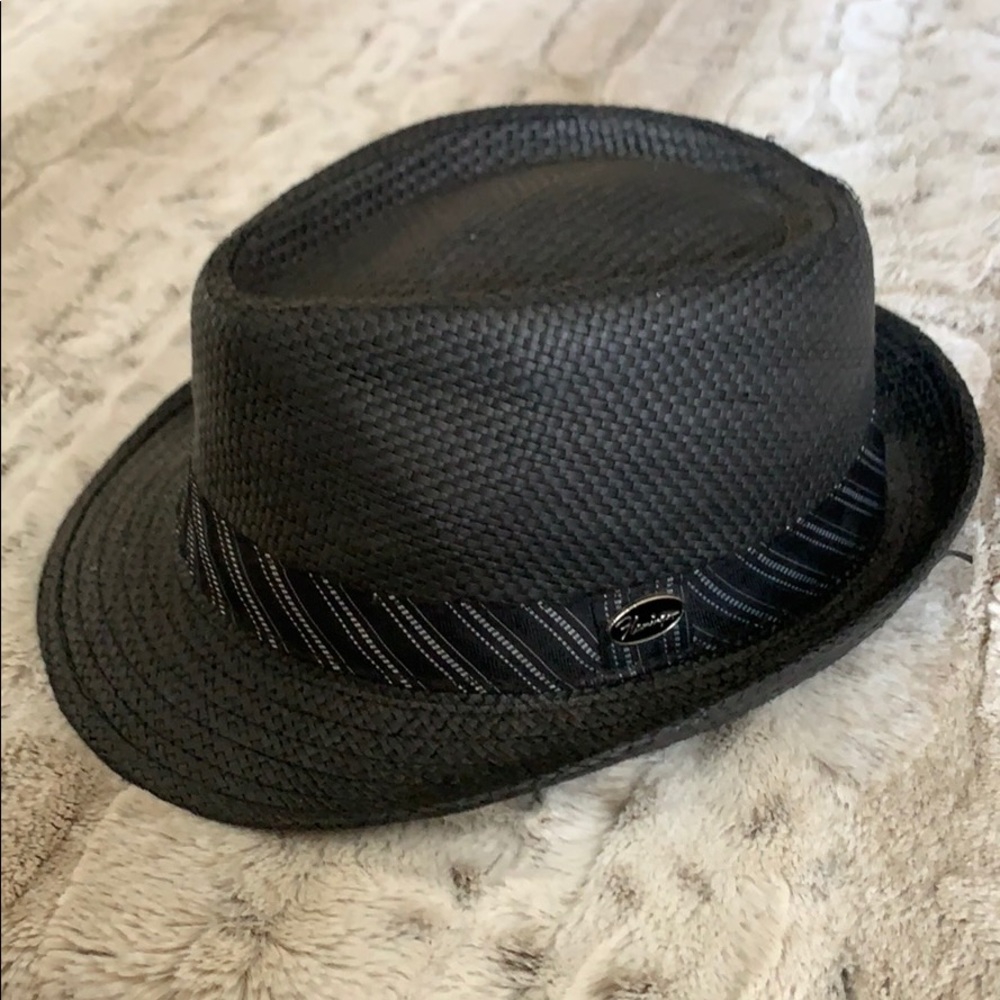 Fedora hat, Flamingo, with black and grey band.